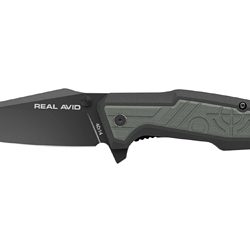 Real Avid RAV-1, Folding Knife, Plain Edge, Matte Finish, Green and Blac...
