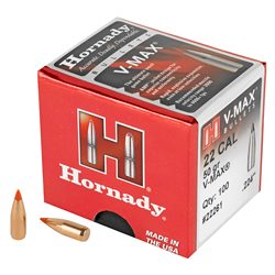 Hornady V-Max, .224 Diameter, 22 Caliber, 50 Grain, Ballistic Tip, 100 Count