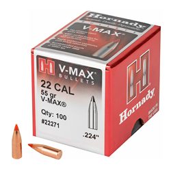 Hornady V-Max, .224 Diameter, 22 Caliber, 55 Grain, Ballistic Tip, 100 Count