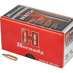 Hornady Match, .224 Diameter, 22 Caliber, 75 Grain, Boat Tail Hollow Point, 1...