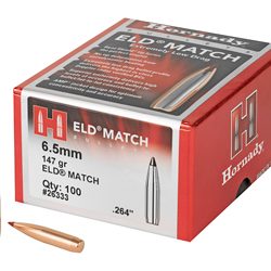 Hornady ELD-M, .264 Diameter, 6.5MM, 147 Grain, Ballistic Tip, 100 Count