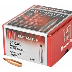 Hornady ELD-M, .308 Diameter, 30 Caliber, 168 Grain, Ballistic Tip, 100 Count