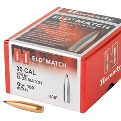 Hornady ELD-M, .308 Diameter, 30 Caliber, 208 Grain, Ballistic Tip, 100 Count