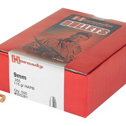 Hornady HAP, .355 Diameter, 9MM, 115 Grain, Hollow Point, 500 Count
