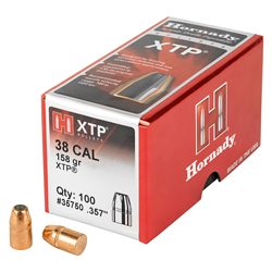 Hornady XTP, .357 Diameter, 38 Caliber, 158 Grain, Hollow Point, 100 Count