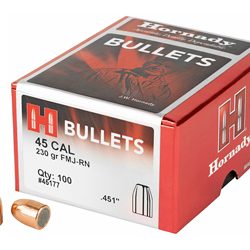 Hornady FMJ-RN, .451 Diameter, 45 Caliber, 230 Grain, Round Nose, 100 Count