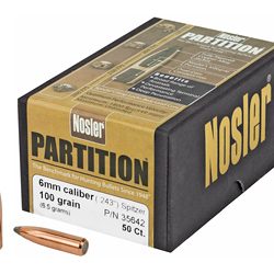 Nosler Partition, .243 Diameter, 6MM/243 Winchester, 100 Grain, Spitzer, 50 C...