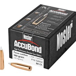 Nosler AccuBond, .284 Diameter, 7MM, 160 Grain, Spitzer Boat Tail, 50 Count