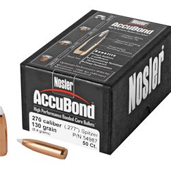 Nosler AccuBond, .277 Diameter, 270 Caliber, 130 Grain, Spitzer Boat Tail, 50...
