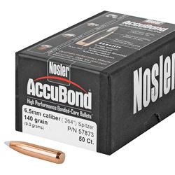 Nosler AccuBond, .264 Diameter, 6.5MM, 140 Grain, Spitzer Boat Tail, 50 Count