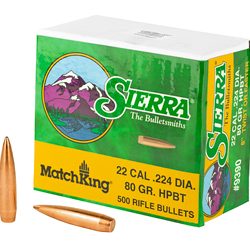 Sierra Bullets MatchKing, .224 Diameter, 22 Caliber, 80 Grain, Hollow Point B...